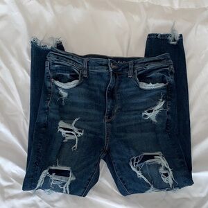 American Eagle Outfitters Ripped Blue Skinny Jeans 12 Short.